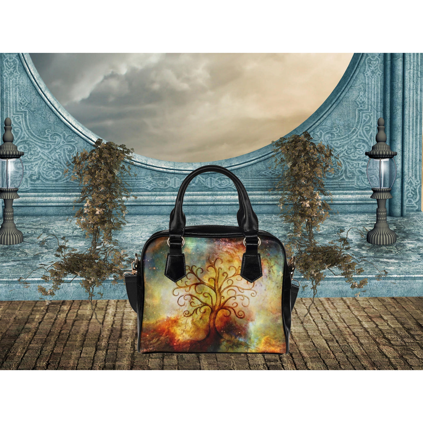 Dim Gray Tree Of Life Celestial Art | Leather Shoulder Bag