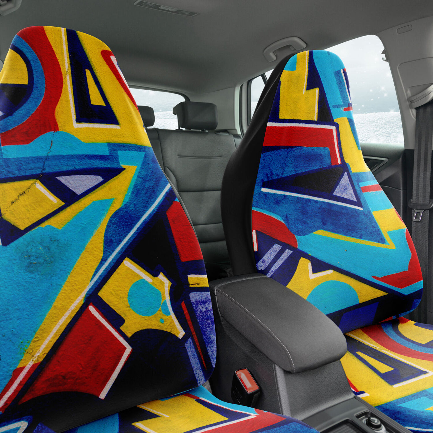 Dark Slate Gray Pastel Blue Yellow & Red Graffiti Pop Art | Car Seat Covers