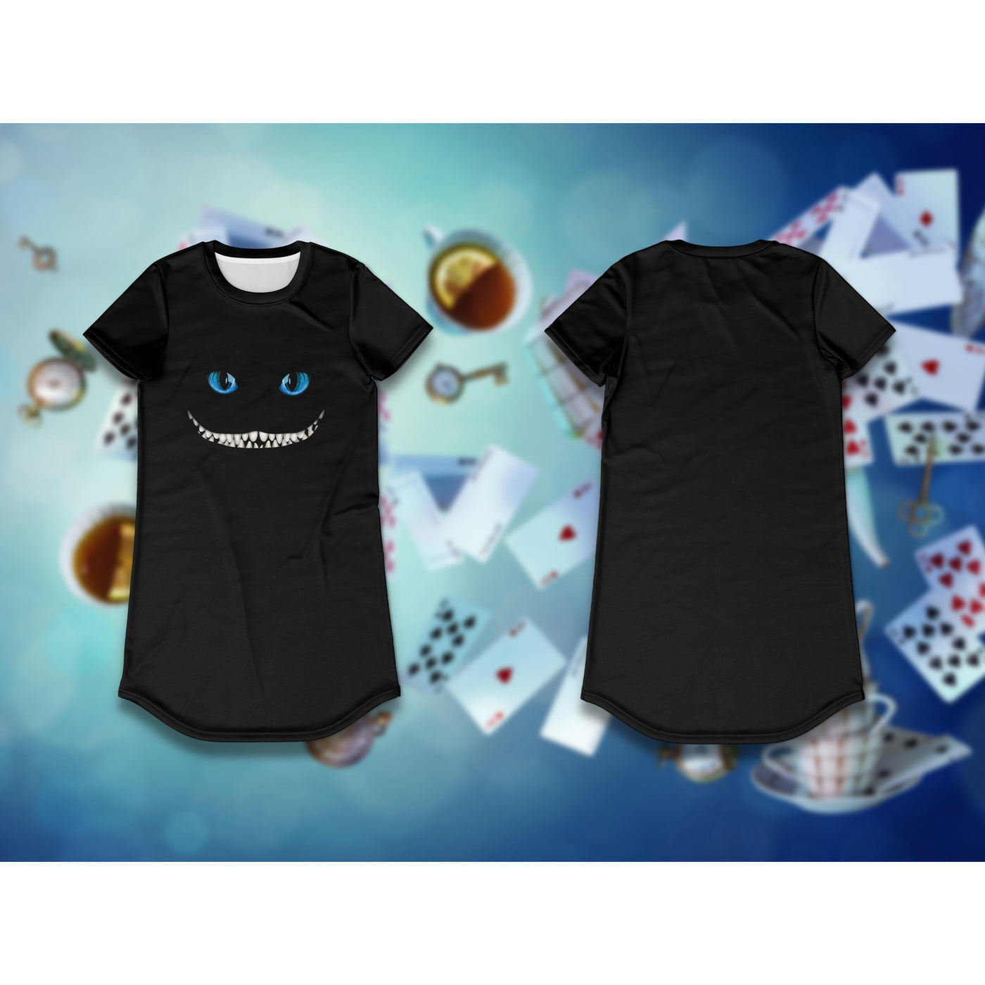 Light Steel Blue Smiling Cat | T-Shirt Dress