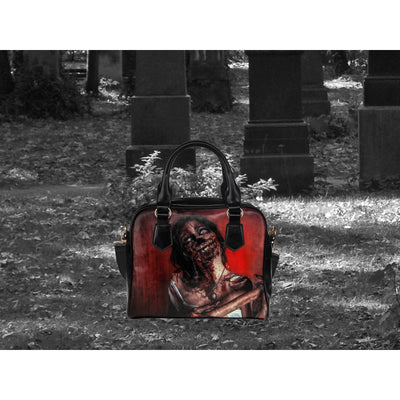 Dark Slate Gray Zombie With An Ax Horror Art | Leather Shoulder Bag