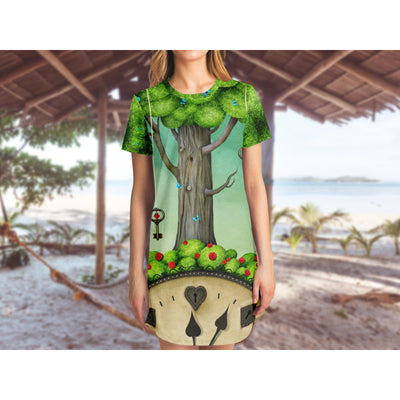 Rosy Brown Alice Fantasy Tree Clock | T-Shirt Dress