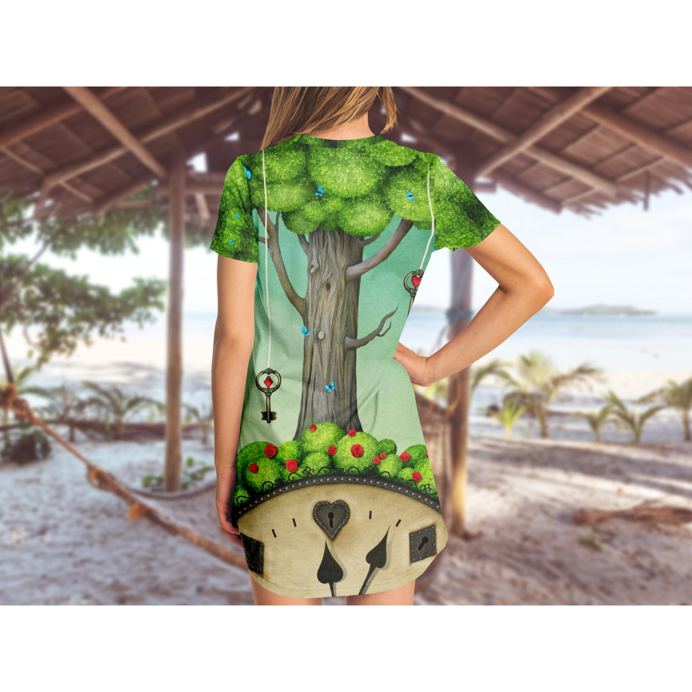 Rosy Brown Alice Fantasy Tree Clock | T-Shirt Dress