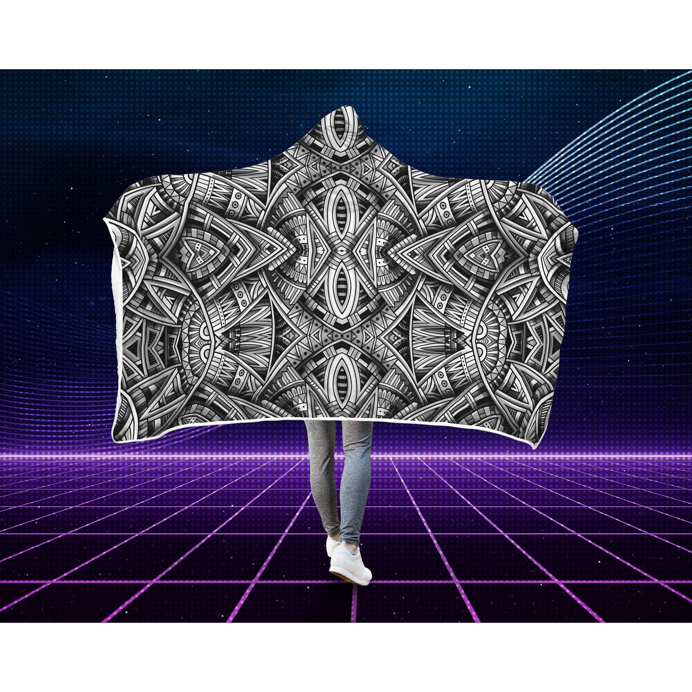 Gray Festival Clothes Tribal Lines 3 BW | Hooded Blanket