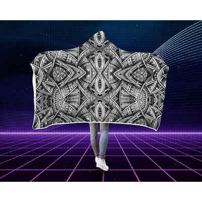 Gray Festival Clothes Tribal Lines 3 BW | Hooded Blanket