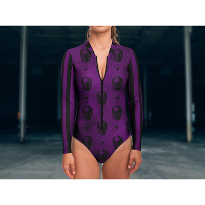 Black Pastel Goth Purple Skulls & Lines | Bodysuit Long Sleeve