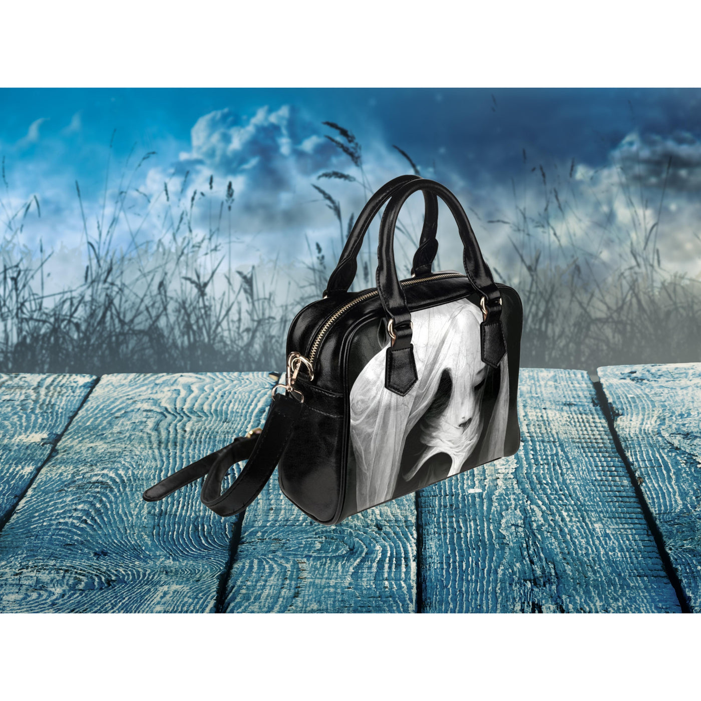 Slate Gray The Woman With No Face 3 | Leather Shoulder Bag
