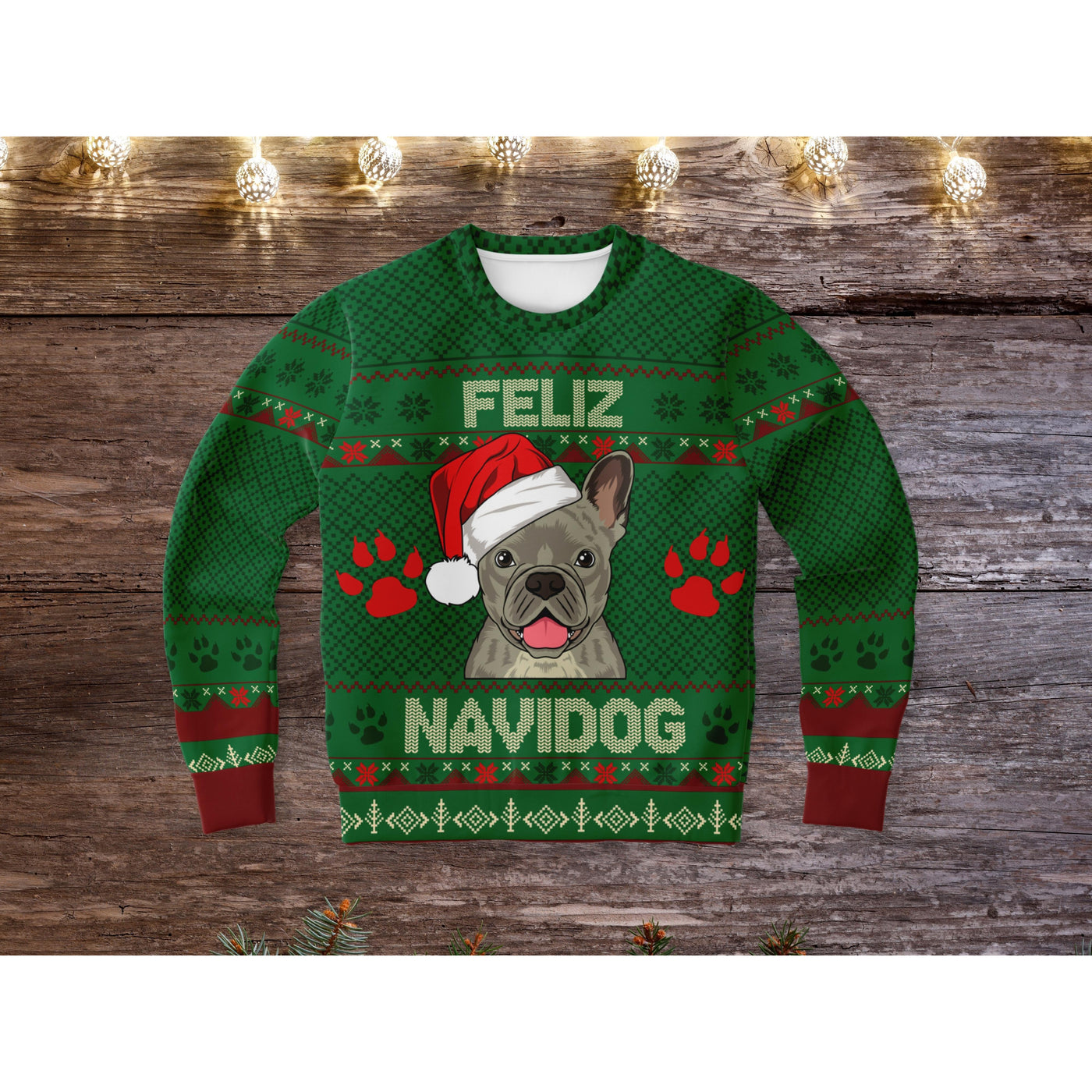 Dark Slate Gray Feliz Navidog French Bulldog | Ugly Xmas Sweater