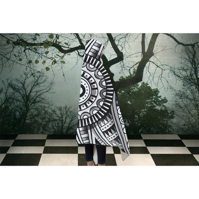 Dark Slate Gray Festival Clothes Tribal Lines 12 BW | Hooded Blanket