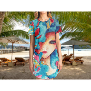 Dim Gray Gia Watercolor Graffiti Art | T-Shirt Dress