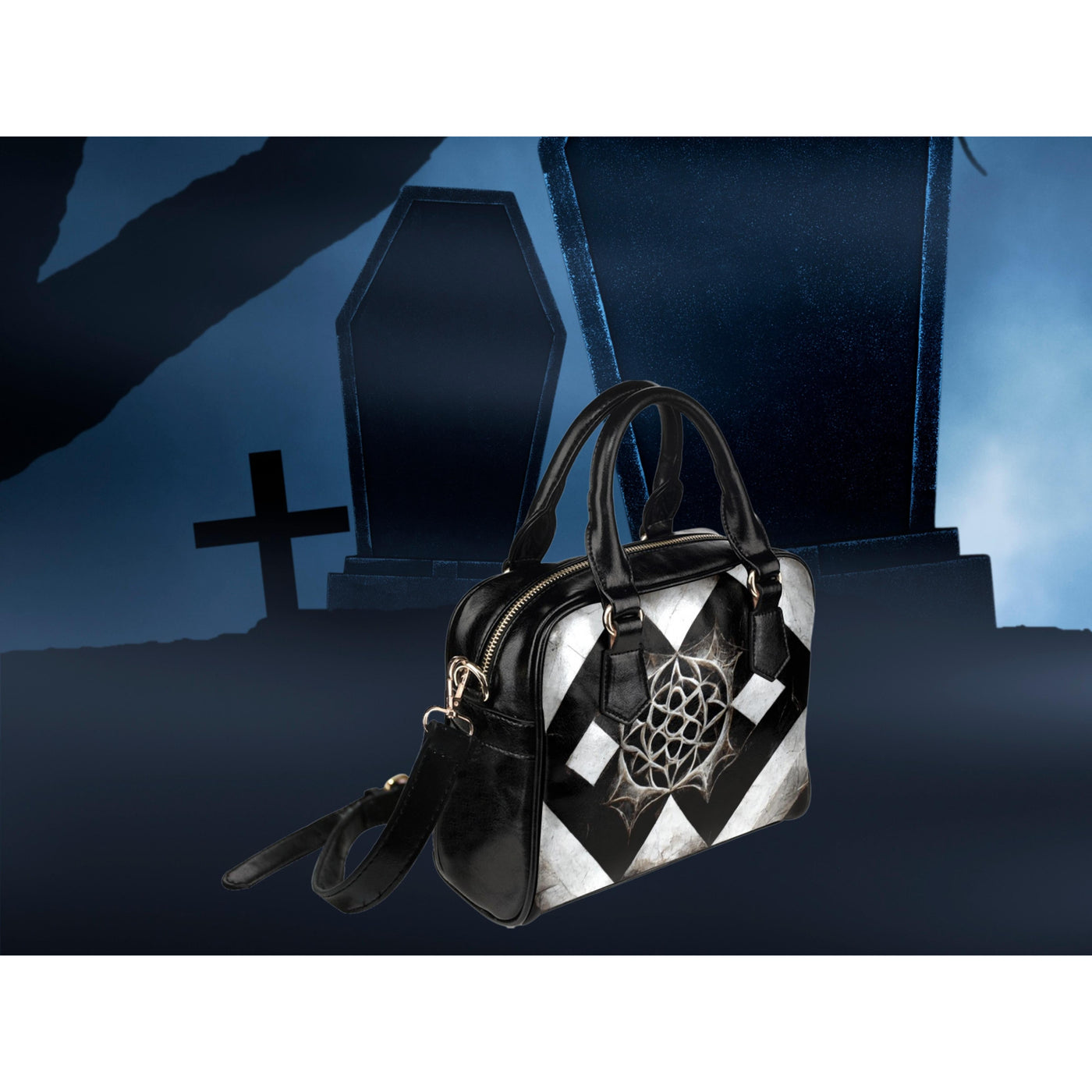 Dark Slate Gray Esoteric Symbols 8 | Leather Shoulder Bag