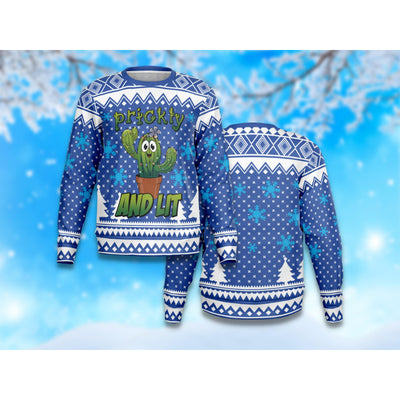 Steel Blue Prickly And Lit | Ugly Xmas Sweater