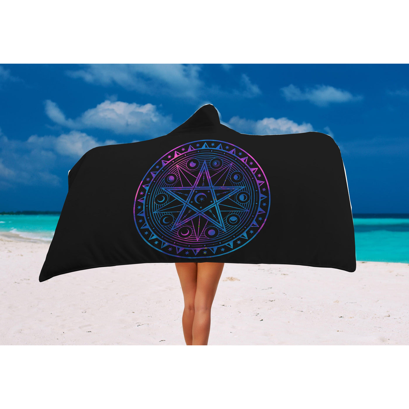 Dark Cyan witchy 2 Hooded Blanket-Frontside-Design_Template copy