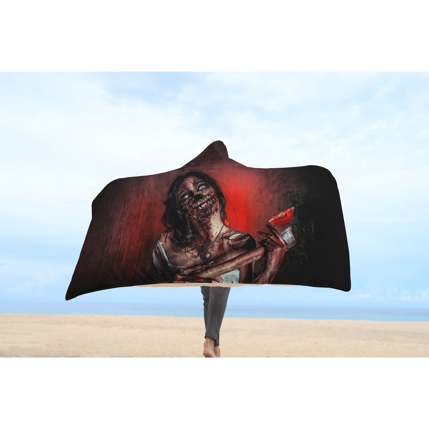 Lavender Horrorcore Menacing Zombie With An Ax | Hooded Blanket