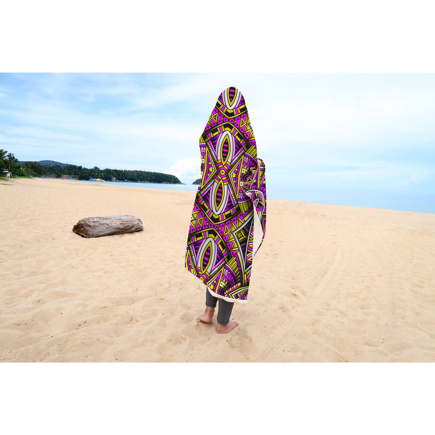 Light Gray Festival Clothes Tribal Lines 3 | Hooded Blanket