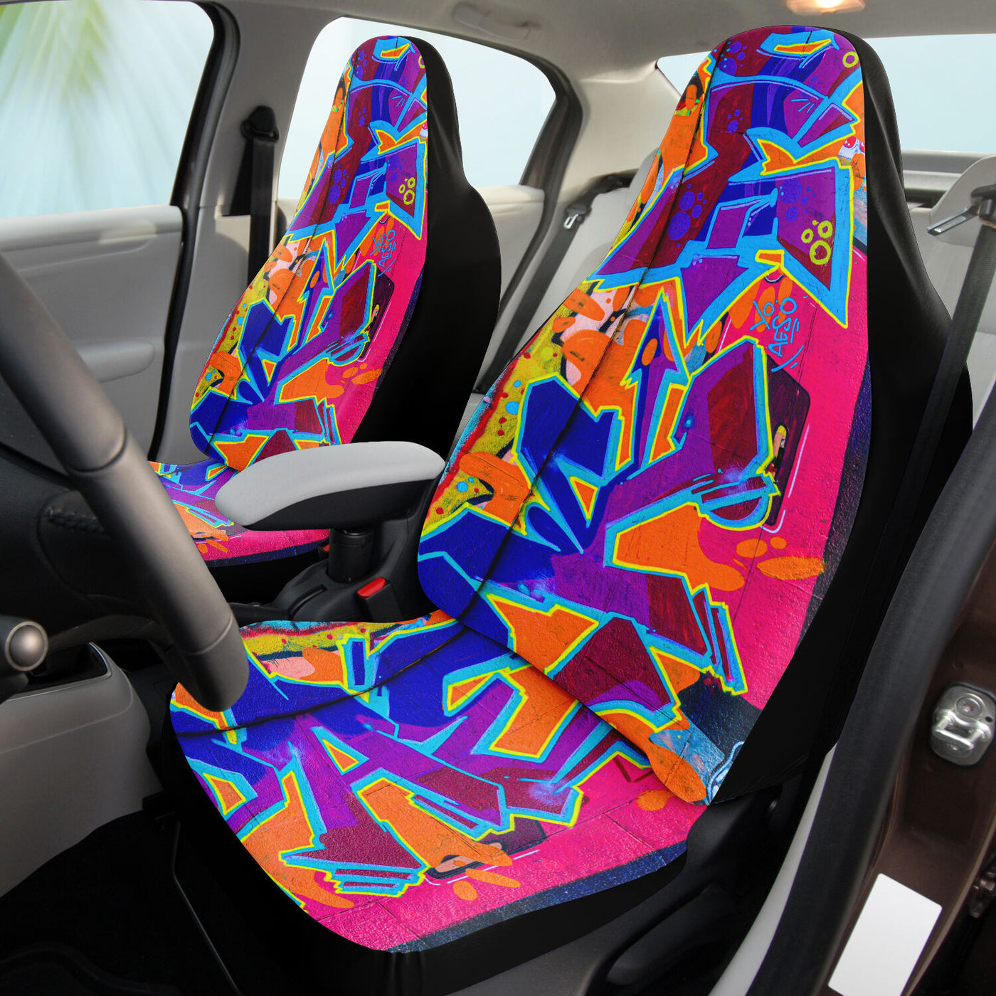 Dark Salmon Trippy Neon Orange Graffiti Art | Car Seat Covers
