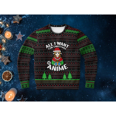 Black All I Want For Christmas Is Anime | Ugly Xmas Sweater