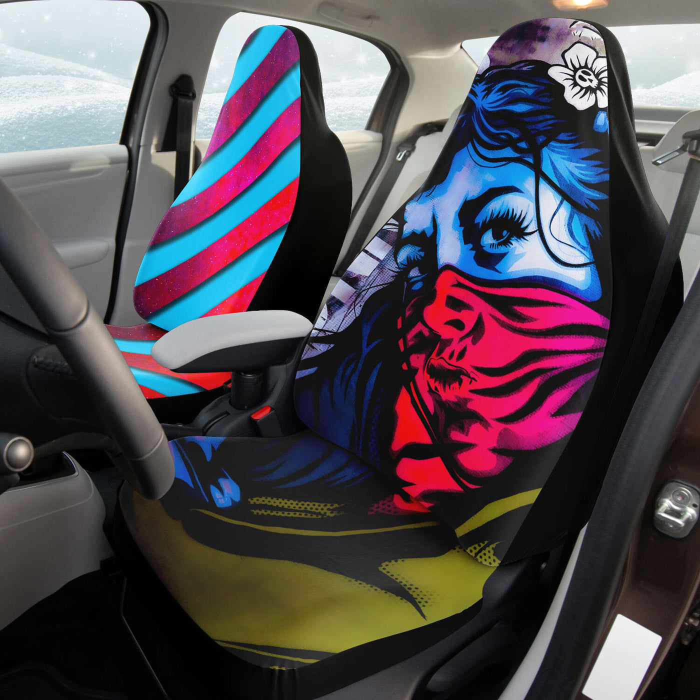 Rosy Brown Urban Graffiti & Stripes | Car Seat Covers