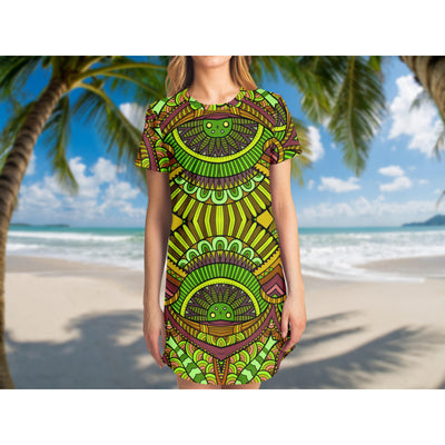 Gray Tribal Line Art 5 | T-Shirt Dress