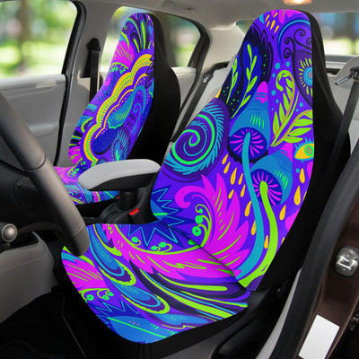 Black Hippie Tie Dye Blue Mushrooms | Car Seat Covers