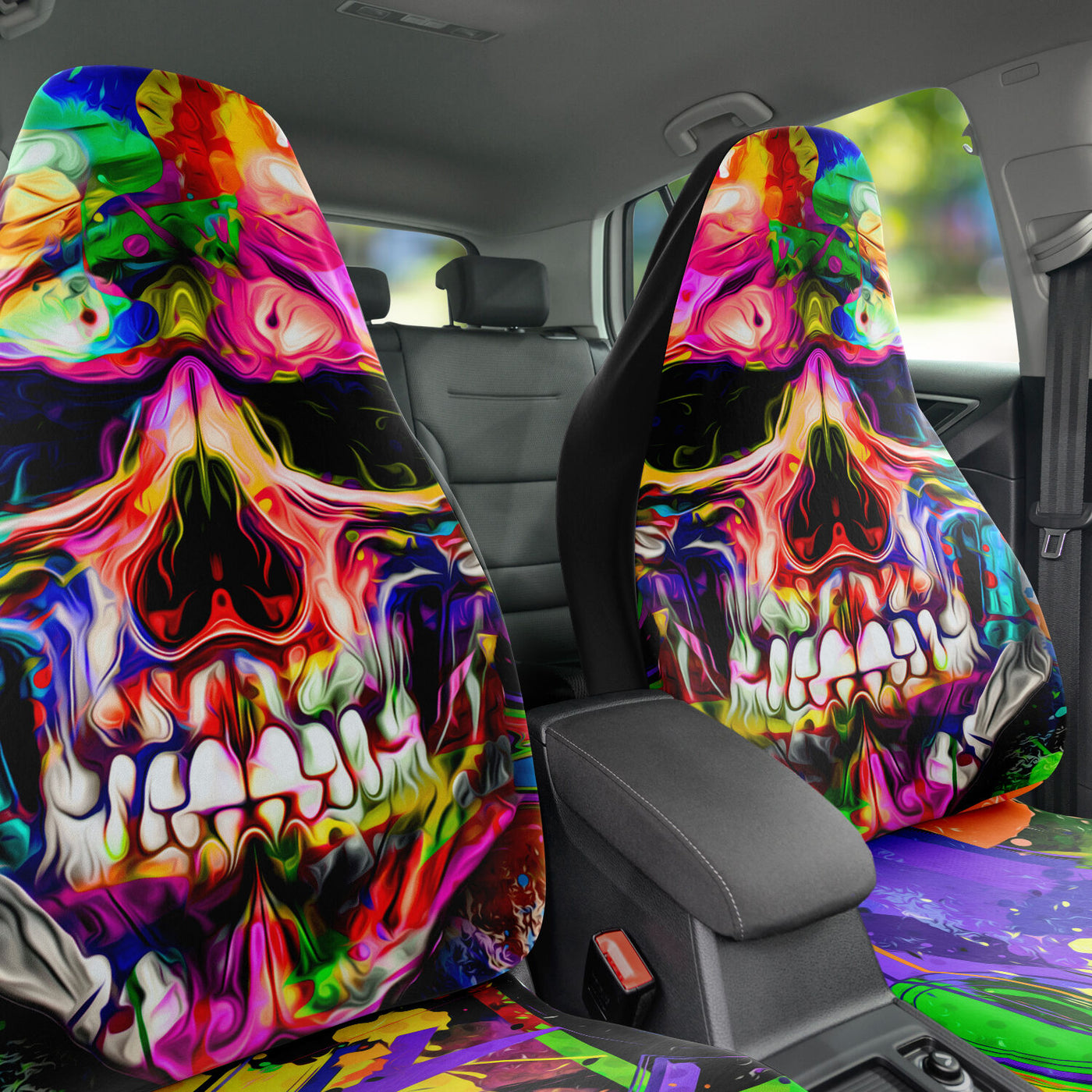 Dark Slate Gray Tie Dye Skulls 4 Skull Decor | Car Seat Covers