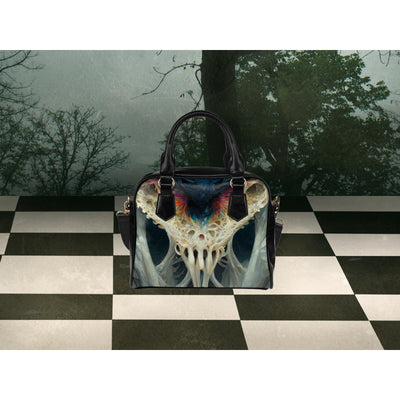 Dark Slate Gray Bone Monster Horror Art | Leather Shoulder Bag