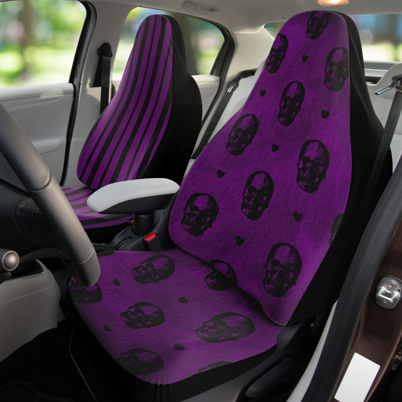 Dark Slate Gray Pastel Goth Decor Purple Lines & Skulls | Car Seat Covers