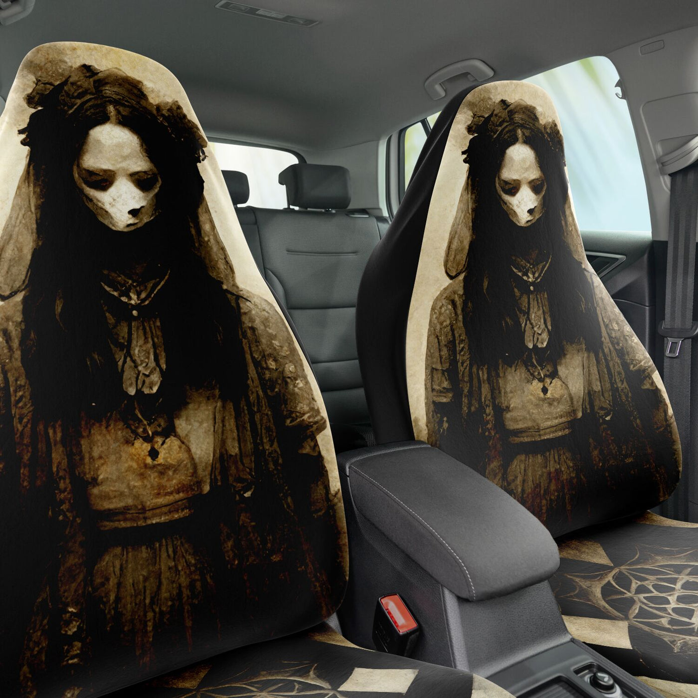 Dark Slate Gray The Woman With No Face On Vintage Paper | Car Seat Covers