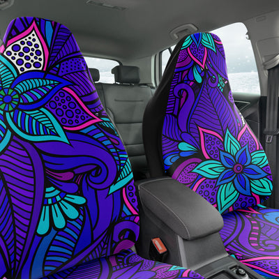 Dark Slate Gray Hippie Vibrant Purple Floral Art | Car Seat Covers