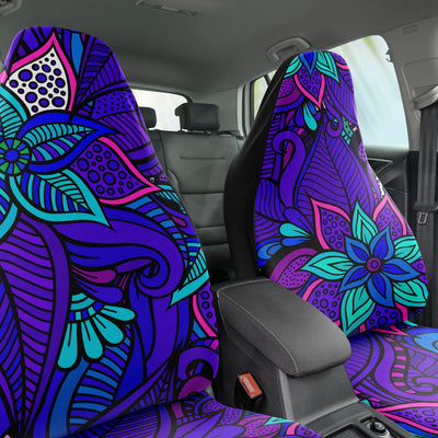 Dark Slate Gray Hippie Vibrant Purple Floral Art | Car Seat Covers
