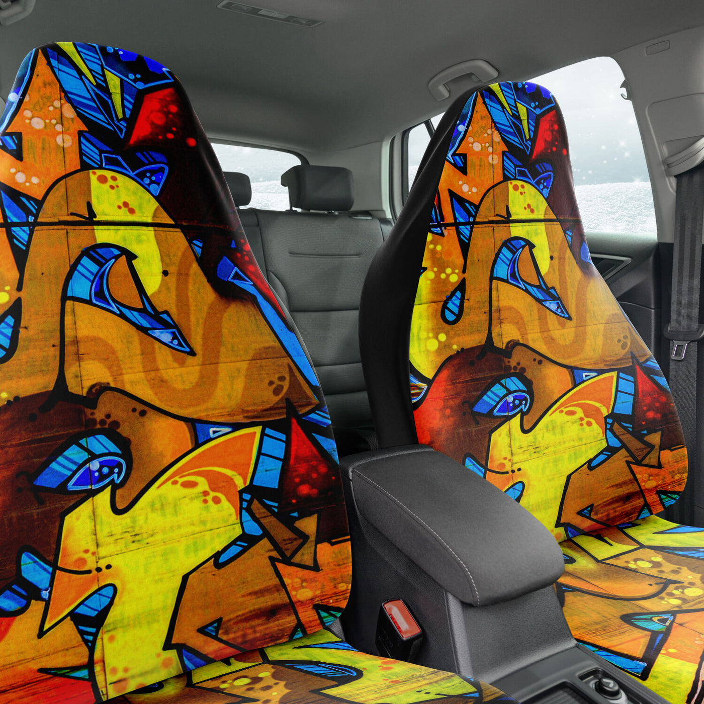 Dark Slate Gray Graffiti Art Orange Blue & Red | Car Seat Covers