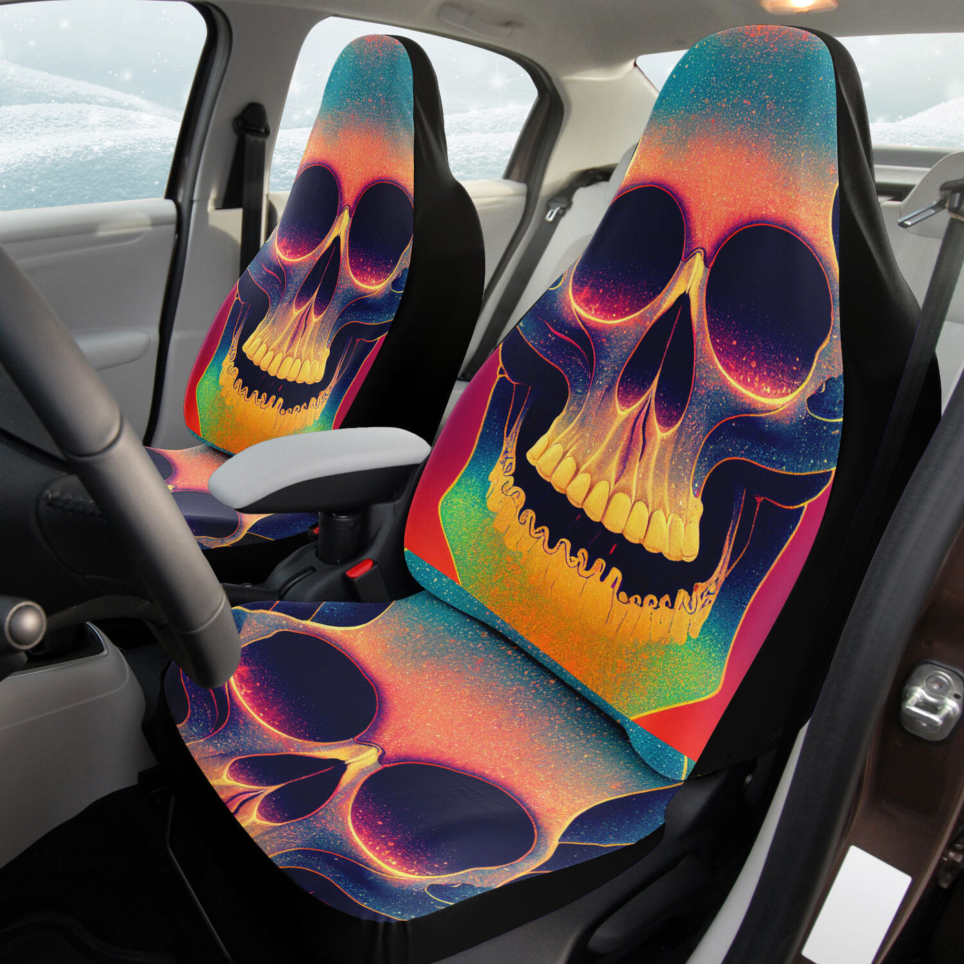 Tan Tie Dye Skulls 9 Skull Decor | Car Seat Covers