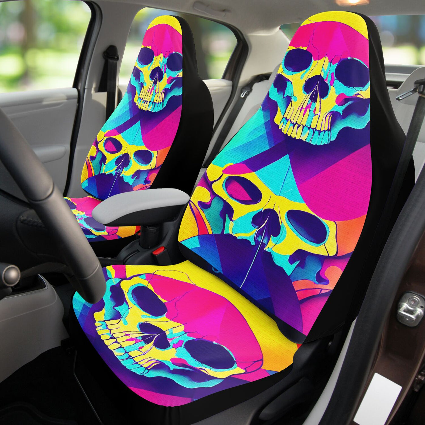 Dark Salmon Tie Dye Skulls 13 Skull Decor | Car Seat Covers