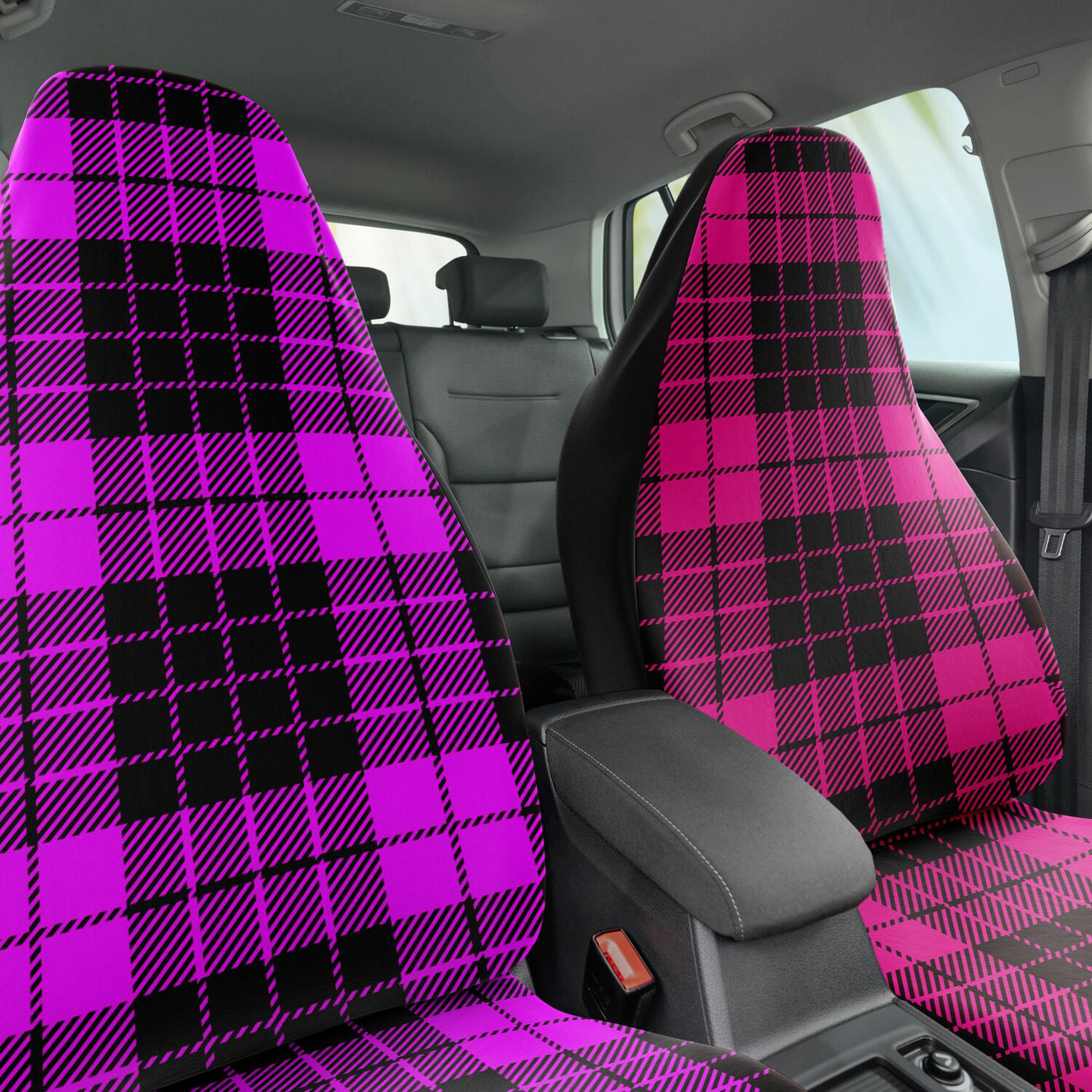 Dark Slate Gray Pastel Goth Plaid Purple & Pink | Car Seat Covers