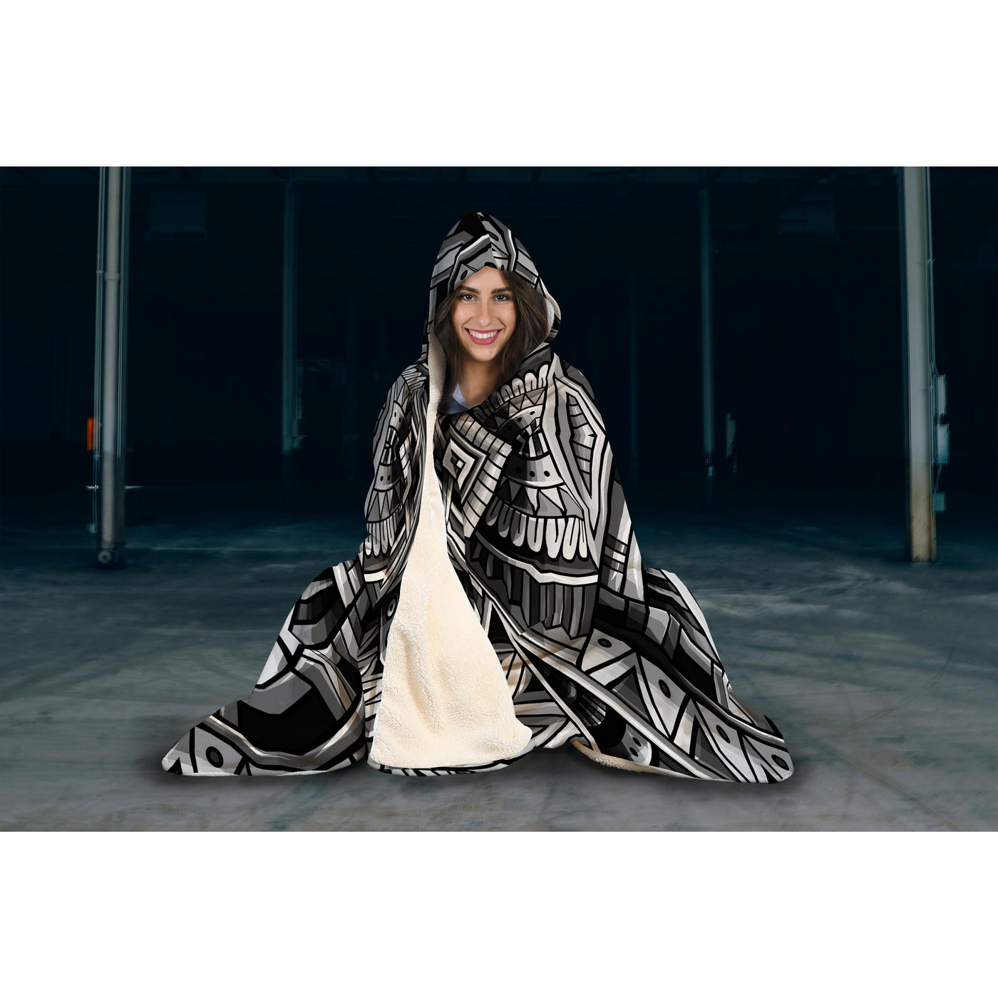 Gray Festival Clothes Tribal Lines 8 BW | Hooded Blanket