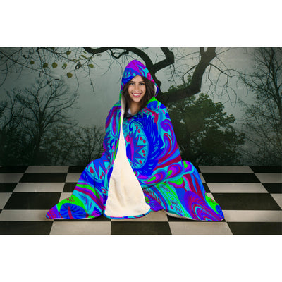 Dark Slate Gray Blue Tie Dye Hippie Shrooms | Hooded Blanket