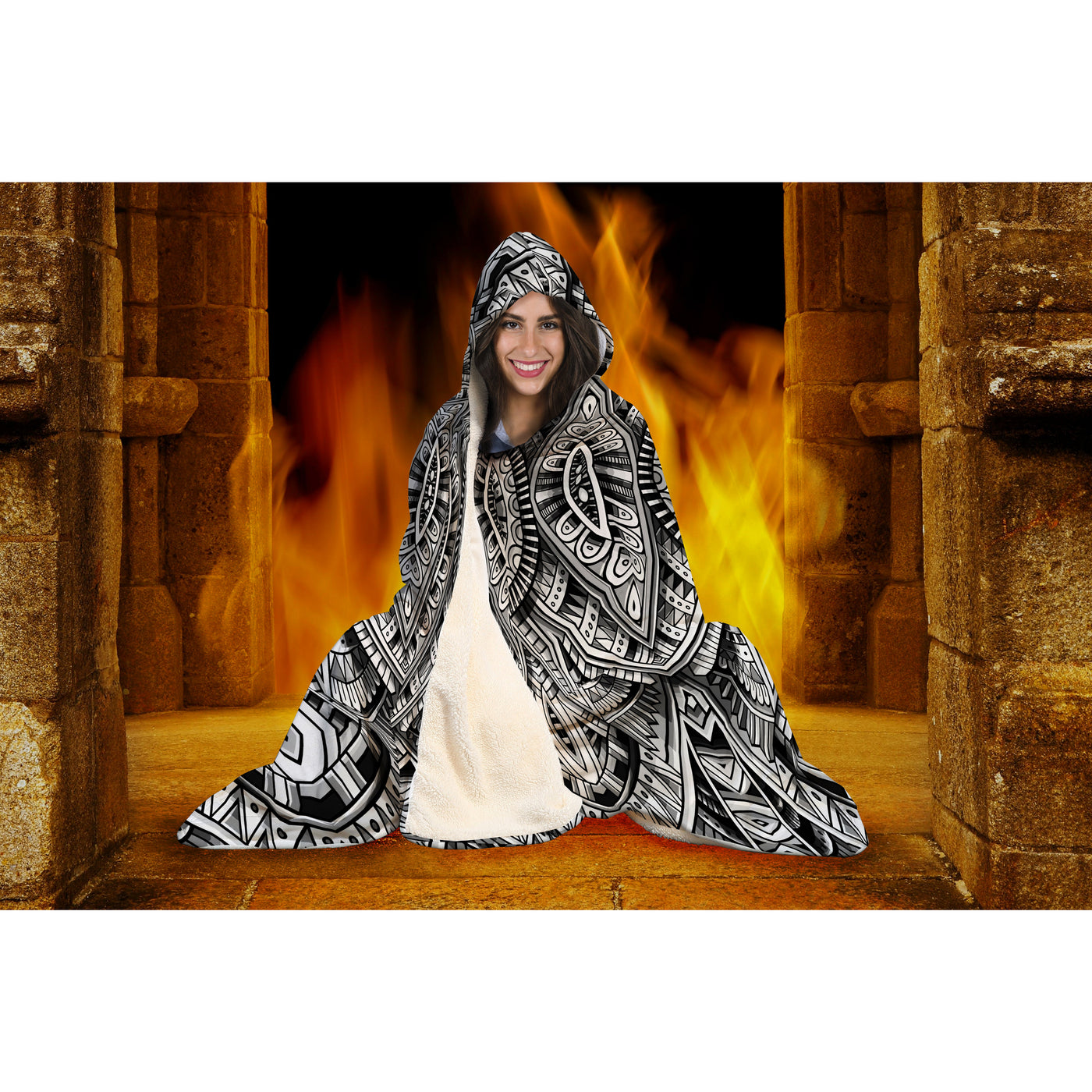 Black Festival Clothes Tribal Lines 14 BW | Hooded Blanket