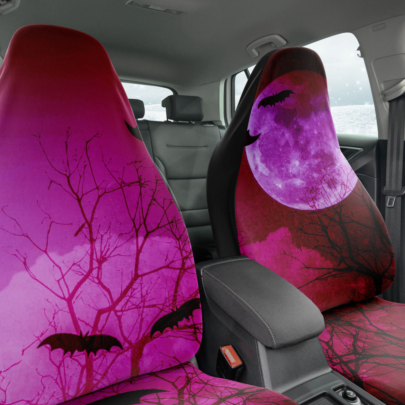 Dark Slate Gray Pink Witches Moon & Bats | Car Seat Covers