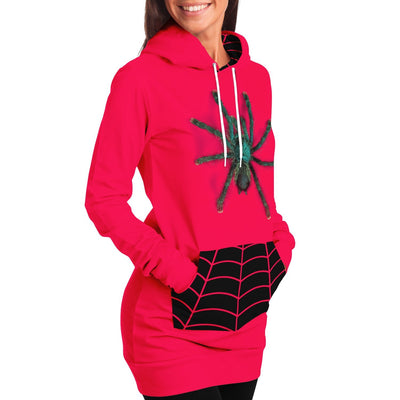 Firebrick 3D Realistic Neon Pink Spider | Fashion Longline Hoodie