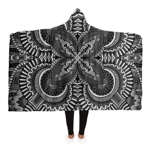 Dark Slate Gray Festival Clothes Tribal Lines 24 BW | Hooded Blanket