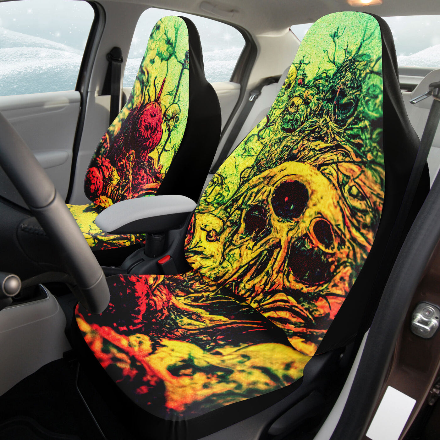 Tan Fantasy Grunge Skulls 1 | Car Seat Covers