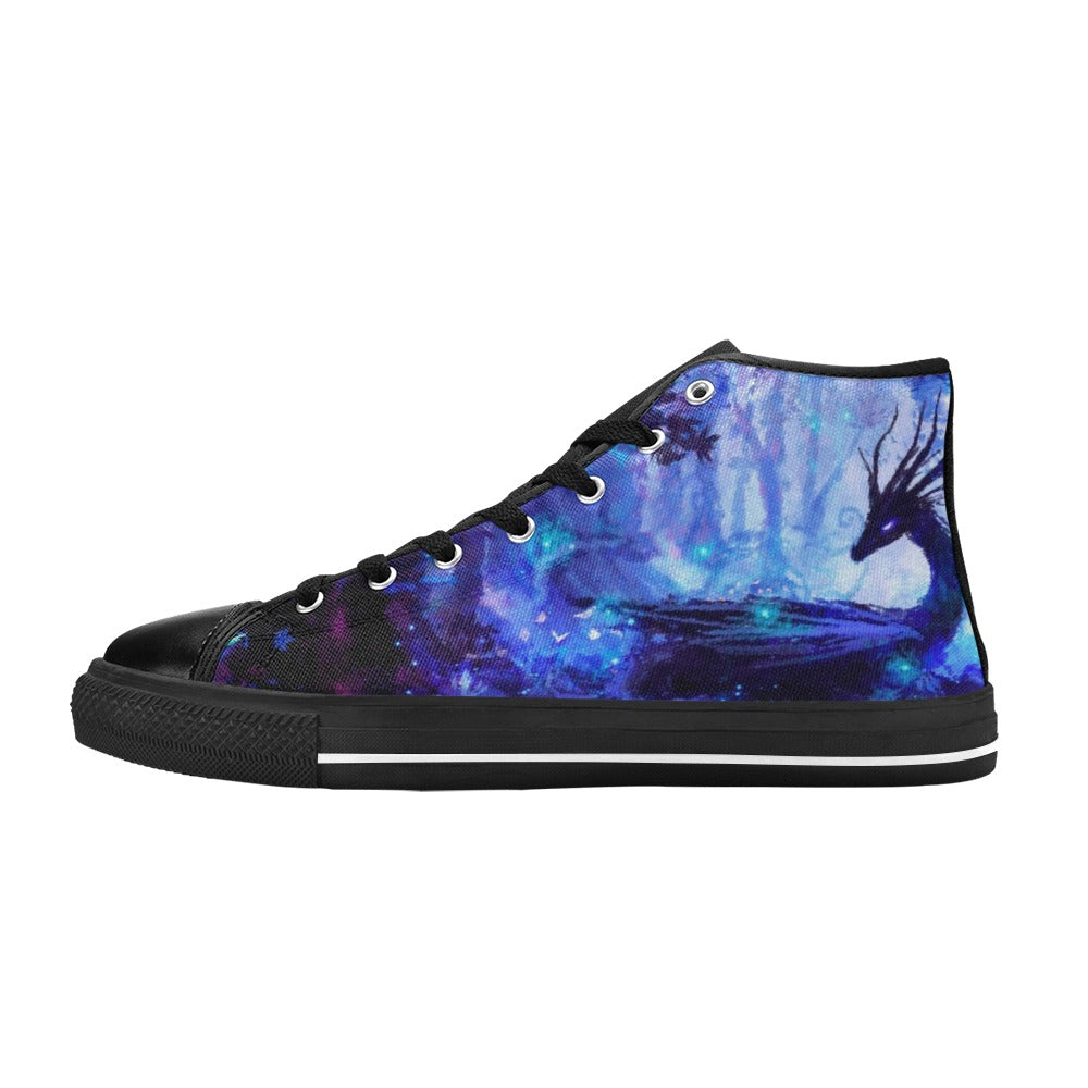 Dark Slate Gray Fantasy Dragon In A Blue Forest Anime Art | Women's Classic High Top Canvas Shoes