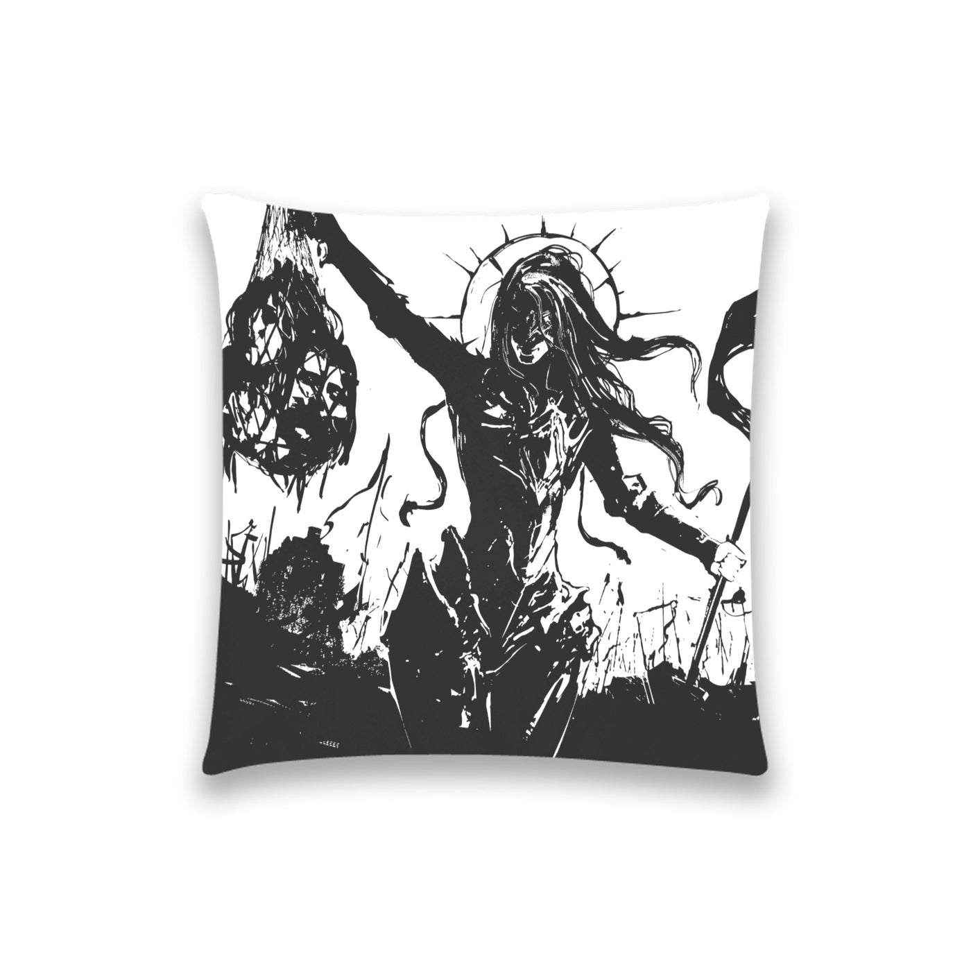 Dark Slate Gray Head Huntress Dark Anime Art White | Pillow Case