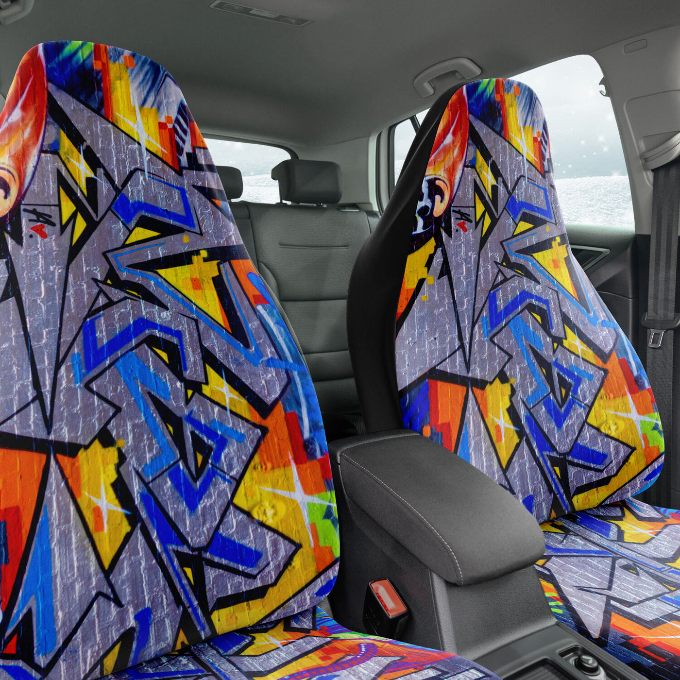 Dark Slate Gray Fiery Blue Brick Graffiti Art | Car Seat Covers