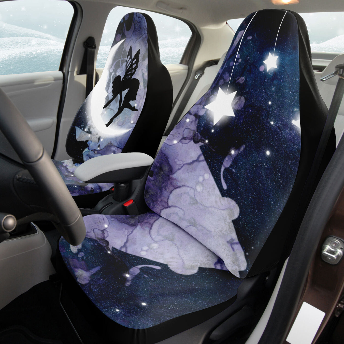Gray Fairycore Moon & Stars | Car Seat Covers