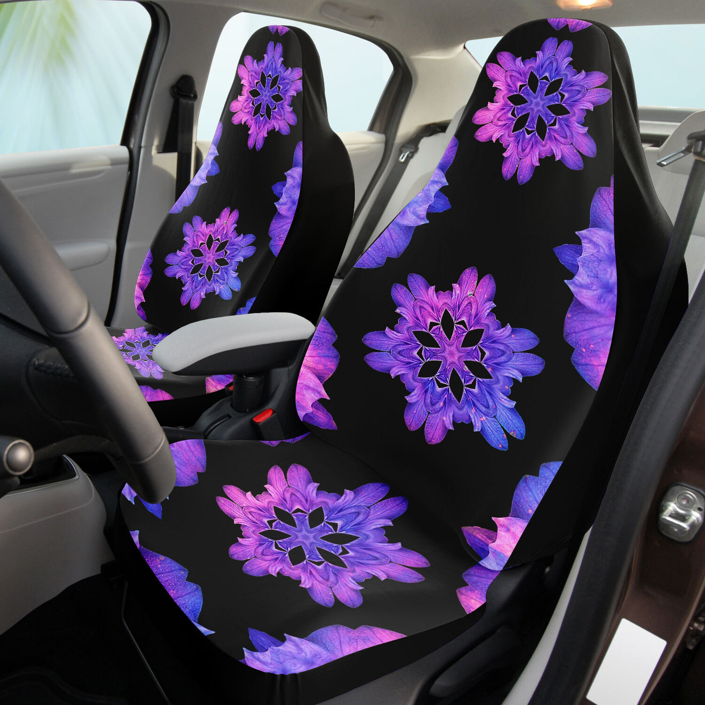 Gray Trippy Purple & Blue Tie Dye Flowers | Car Seat Covers