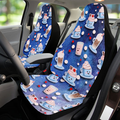 Dark Slate Gray Cute Kawaii Coffees In Space Anime Decor | Car Seat Covers