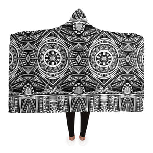 Light Gray Festival Clothes Tribal Lines 19 BW | Hooded Blanket