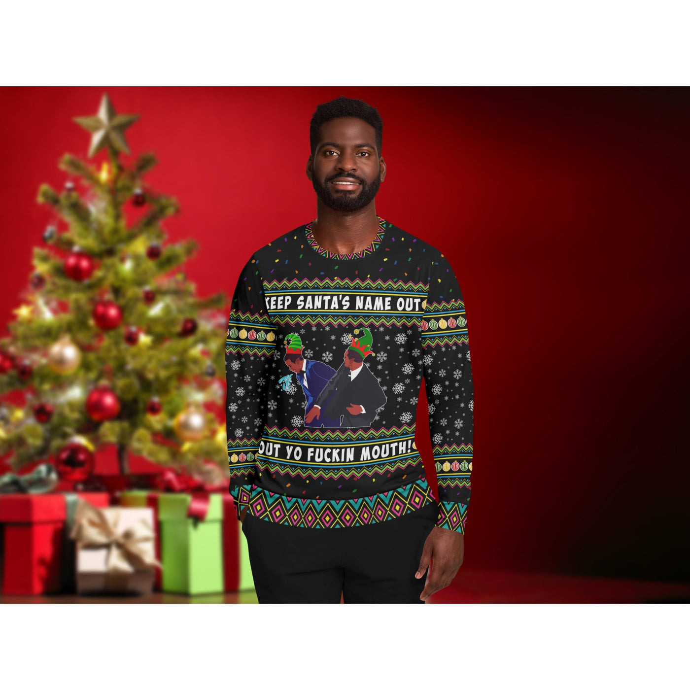 Black Keep Santa's Name Out Yo Mouth | Ugly Xmas Sweater