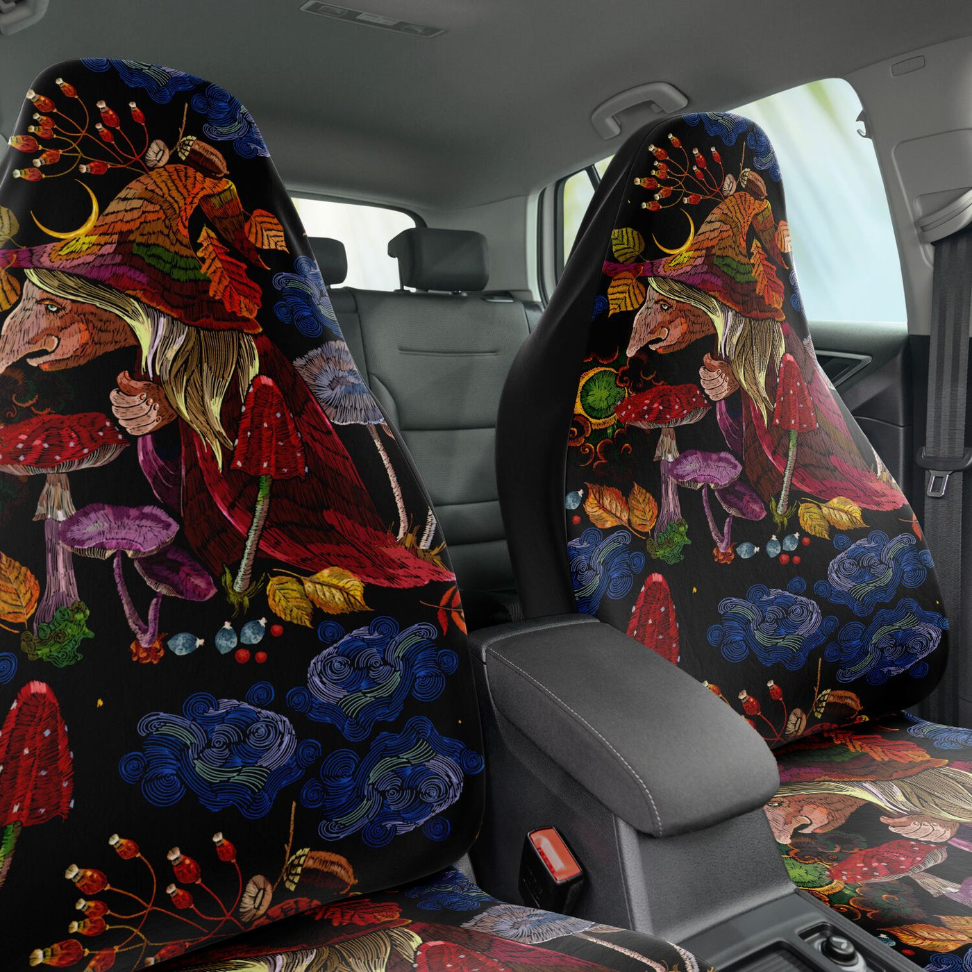 Dark Slate Gray Witchy Decor With Mushrooms & Herbs | Car Seat Covers