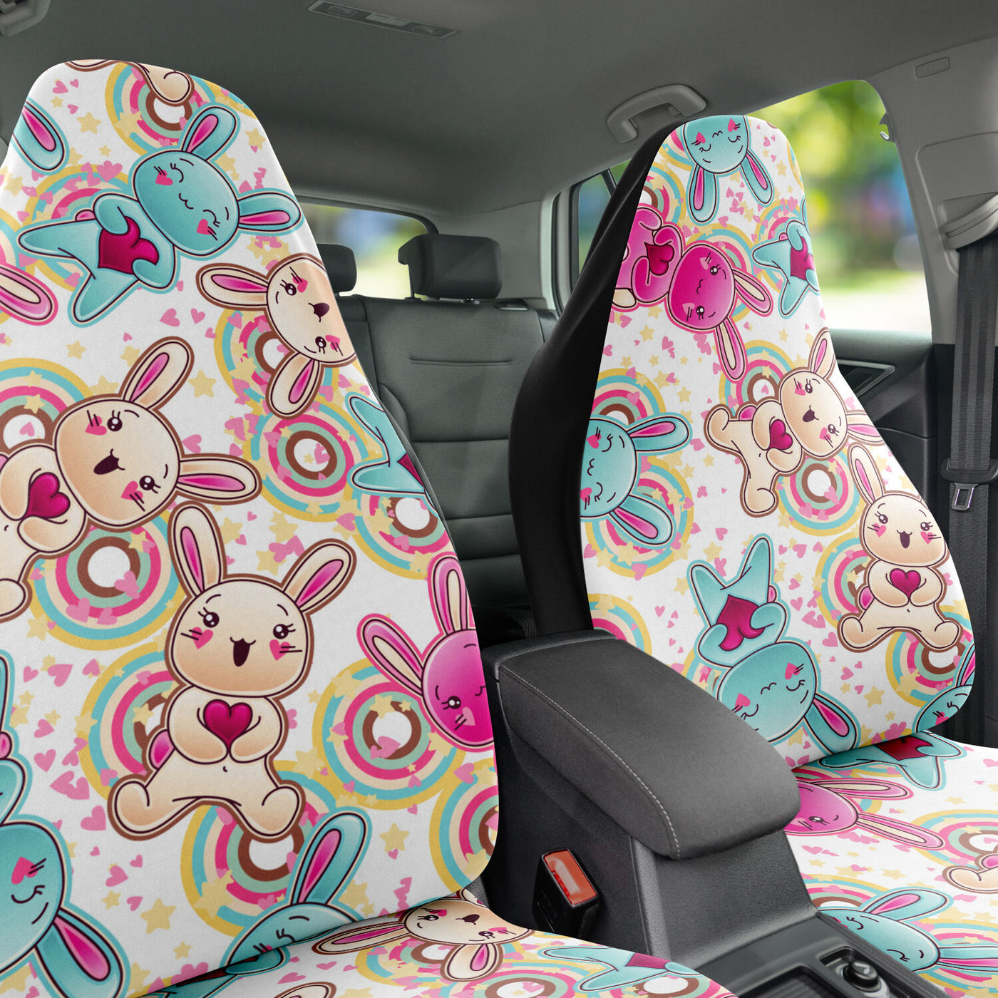Gray Cute Kawaii Bunnies Anime Decor | Car Seat Covers